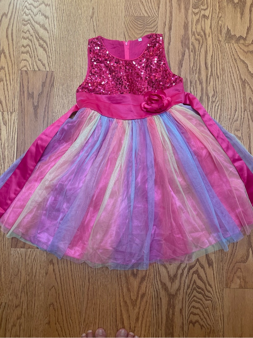 Pink Sequin & Rainbow Tulle Girl's Party Dress